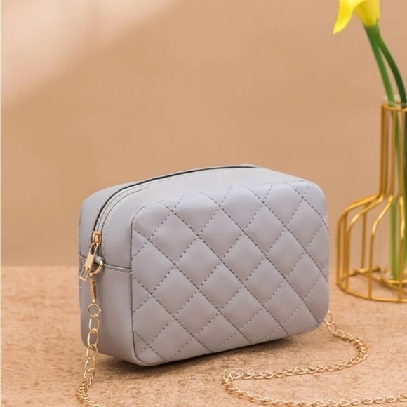 Gray Quilted Gold Chain Strap Mini Bag - Picture 2 of 13